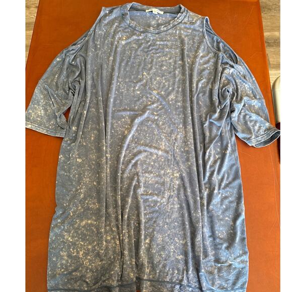 She + Sky Boho Blue Cold Shoulder Mineral Wash Dress - Size Small - Picture 2 of 7